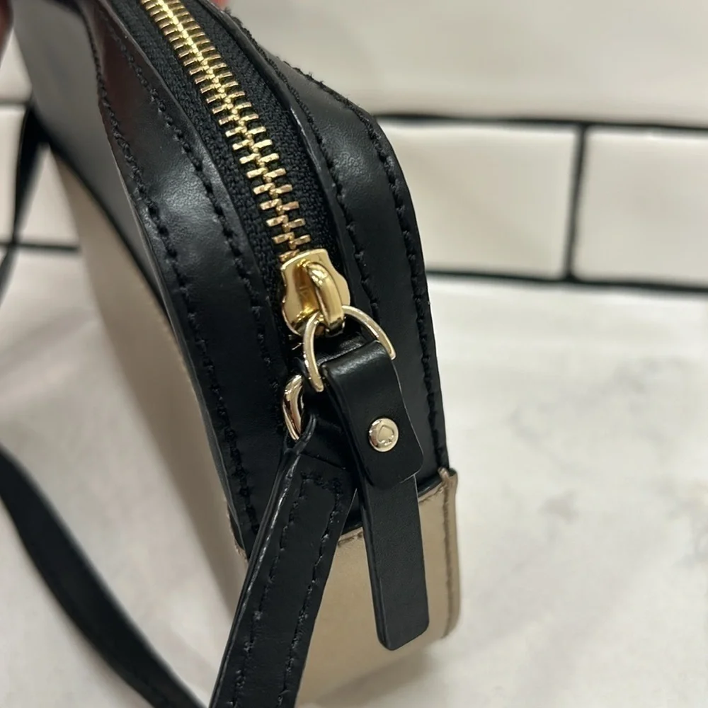 Kate Spade $178 Ivy Street Clover Crossbody Genuine Cowhide Leather Black Gold